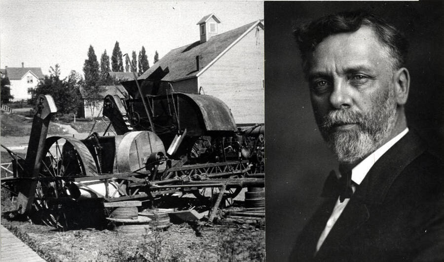 Under construction on 7th Street. This combine was never put into production. Picture about 1900-1912. And photo of J.J. Anthony, Architect and mechanic.
