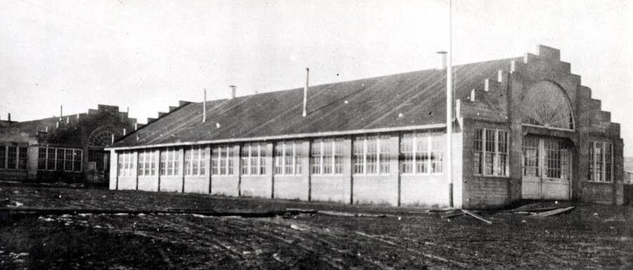 Idaho National Harvester building used as mess hall for Section B while stationed at Moscow in 1918.