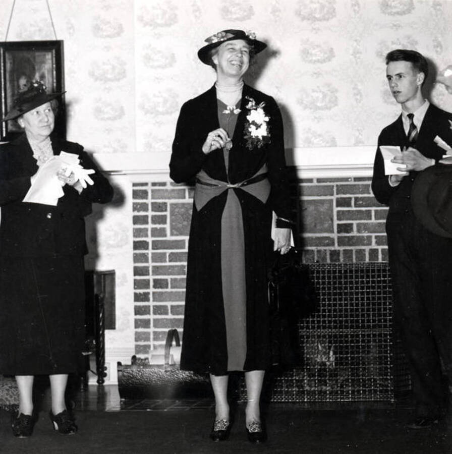 Eleanor Roosevelt, wife of Franklin D. Roosevelt, visits the University of Idaho. March 26, 1938.