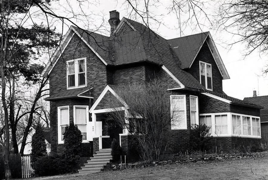 Henry Baker residence, remodeled, at the northwest corner of A and Adams streets. Picture by [Clifford] M. Ott, January 28, 1976.