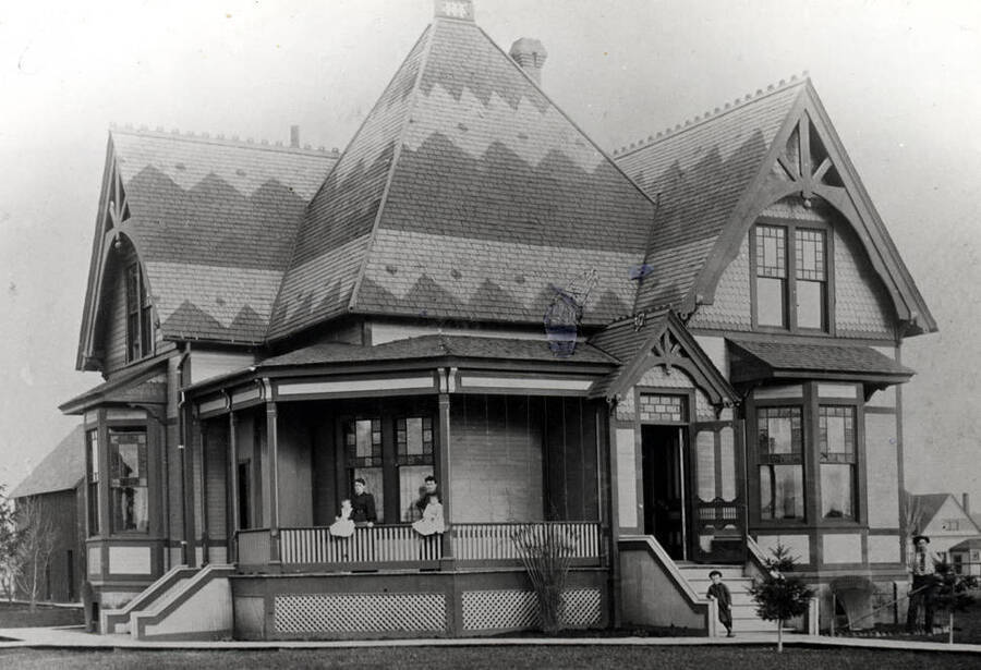 Michael J. Shields residence built in the 1880s in the block between A and B streets and Adams and Van Buren streets. Only house in the block at that time. Picture in the 1890s.