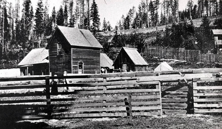 George Strong home on Deep Creek, Elmore District northwest of Potlatch in 1911. Russell Strong place as of 1975.
