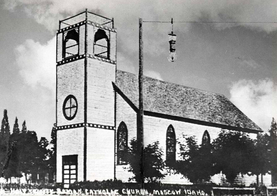 First Holy Trinity Roman Catholic Church was organized in 1882 and built in 1886 at the northwest corner of First and Howard streets. Entrance and bell tower were added after 1897.