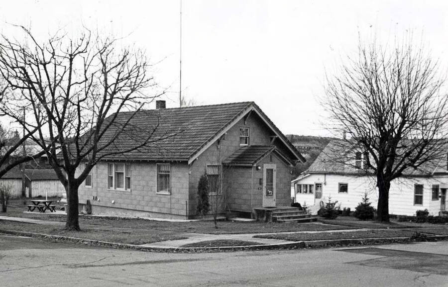 At the southwest corner of Spotswood and Harrison streets remodeled into a residence. Looking southwest. Picture by Clifford M. Ott 1977.