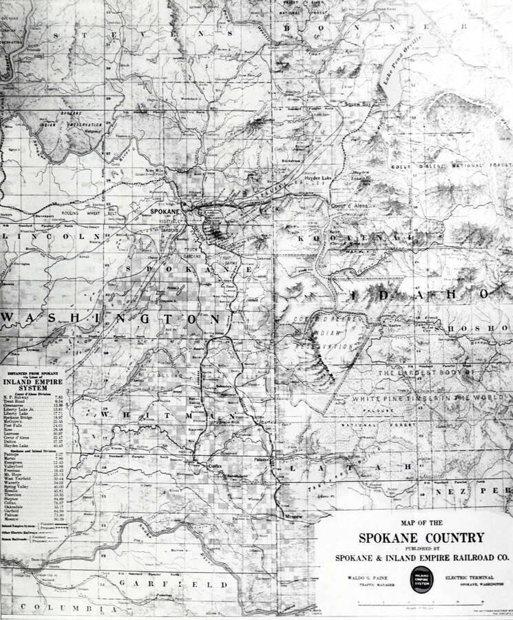 Map of the Spokane Country published by Spokane & Inland Electric Railroad Company.