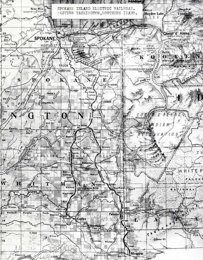 Map of the Spokane Country published by Spokane & Inland Electric Railroad Company.
