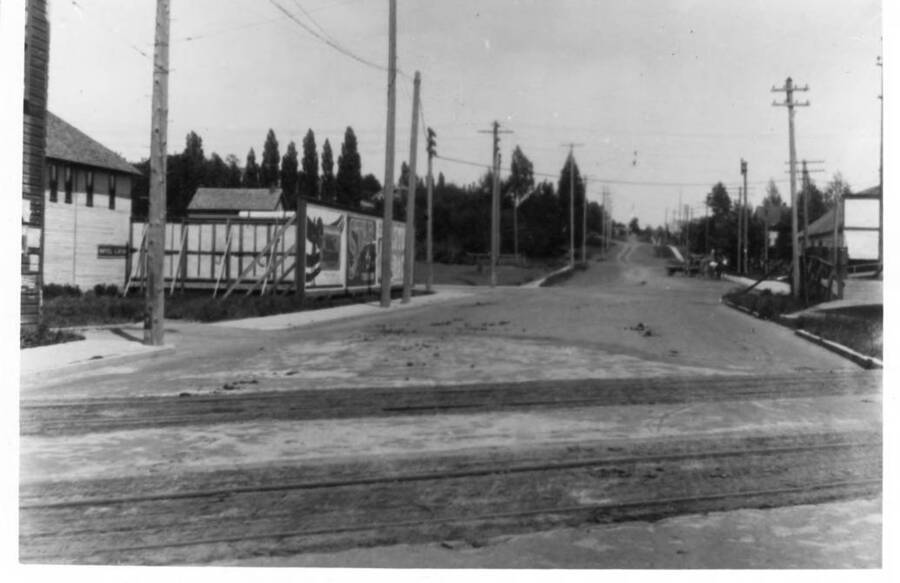 Hotel Latah at left now site of Smith Brothers service station. [19]68.
