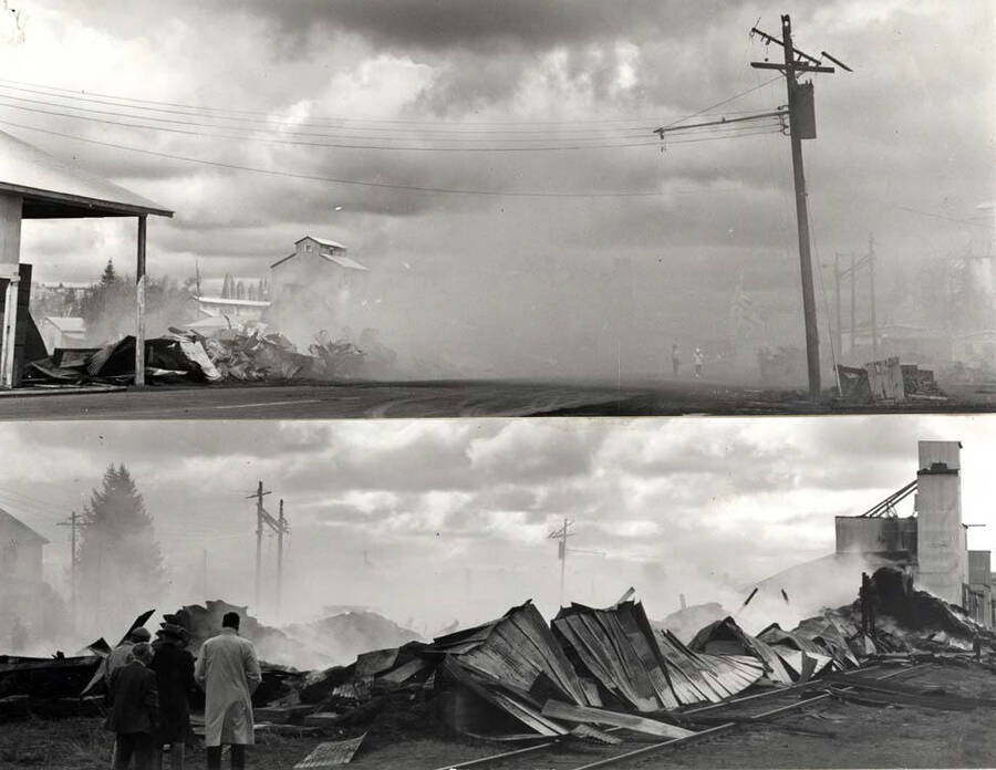 Fire of April 28, 1962, completely demolished the warehouse owned at that time by Carl Eisinger who purchased it March 1, 1961. Warehouse was never rebuilt.