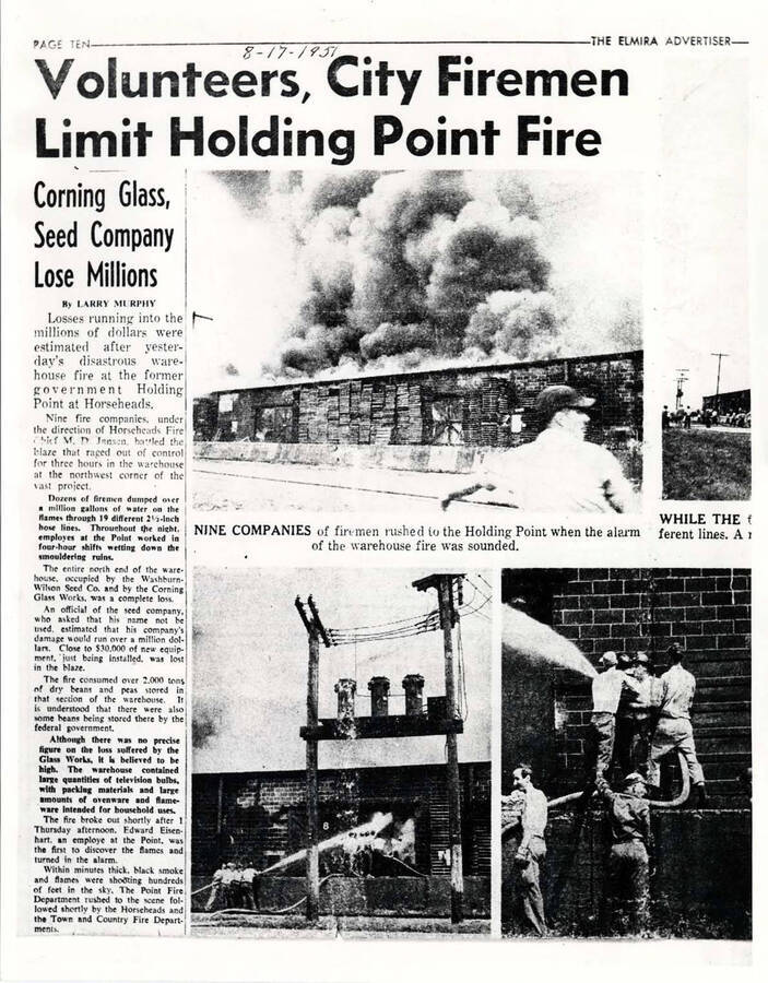 A photo of newspaper article about fire at Washburn-Wilson Seed Company plant at Horseheads, New York