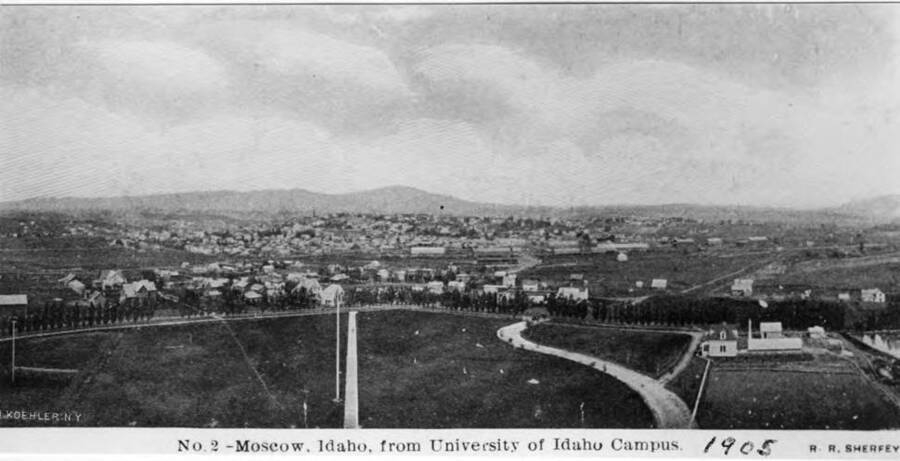 No. 2, Moscow, Idaho from University of Idaho campus. 1905. Merton Waterman. R.R. Sherfey.