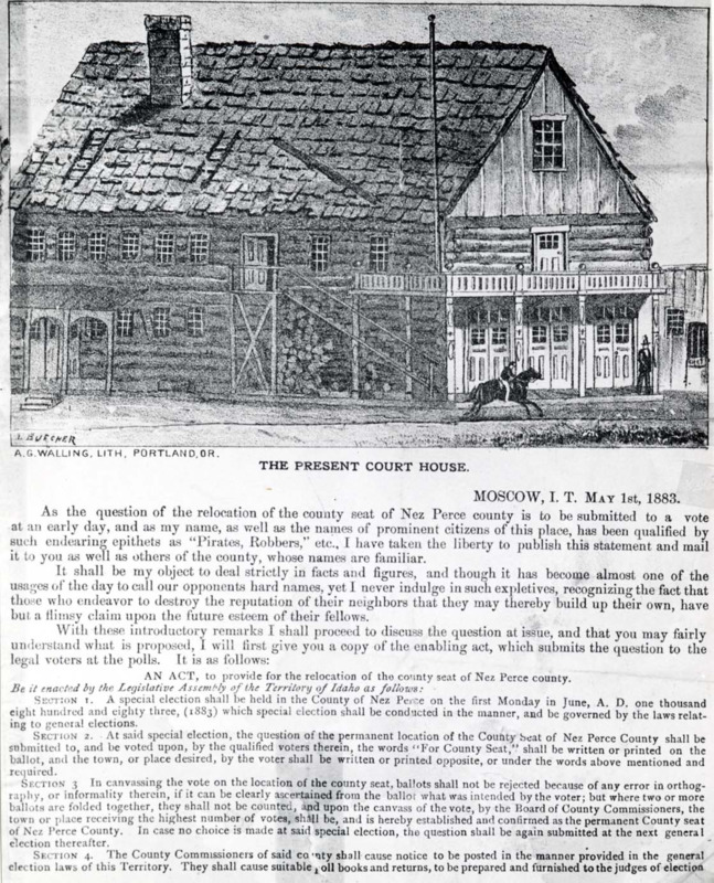 Informational pamphlet on early Lewiston, including information and illustrations on Courthouse, Jail, and approach