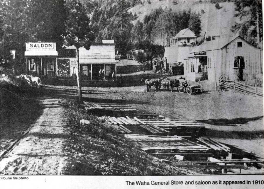 [Caption on photo: ]'The Waha General Store and saloon as it appeared in 1910'