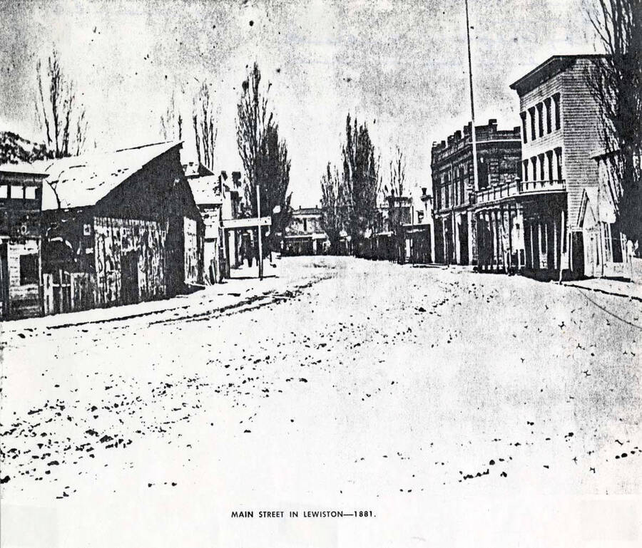 Photocopy of an image depicting Main Street in Lewiston circa 1881.