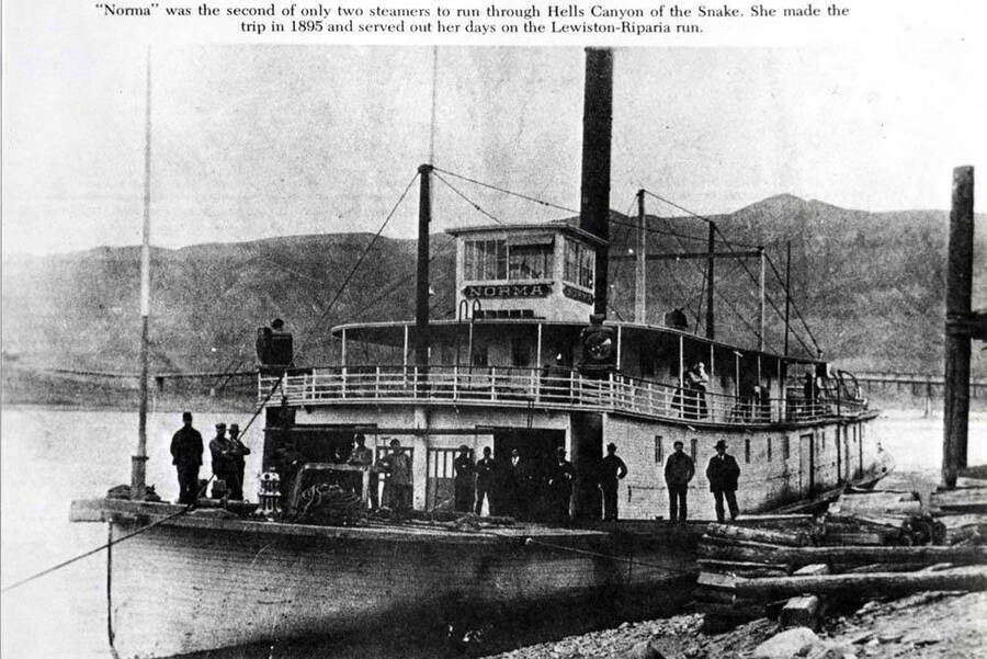 Norma was the second of only two steamers to run through Hells Canyon of the Snake. She made the trip in 1895 and served out her days on the Lewiston-Riparia run.