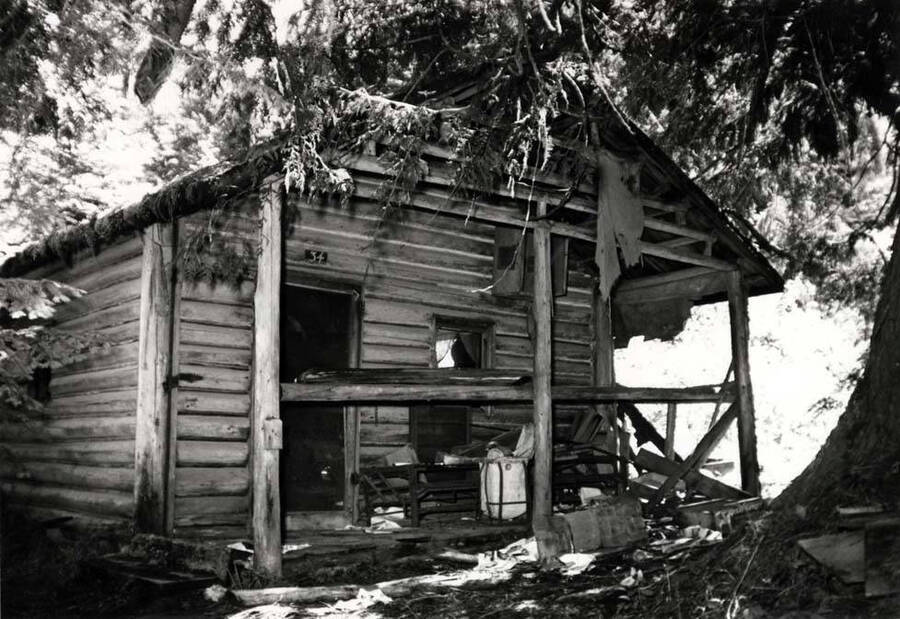Was located near the old Carrico log cabin. Park Shattuck, 1864-1956. He was taken from this cabin when he was 92-years-old. He first arrived in the Hoodoo mining area in the 1890s and the second time in 1925 after time in Alaska.