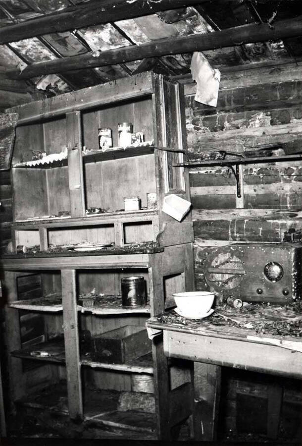 Inside the Shattuck cabin in 1976. Since then vandals have completely wrecked the place.
