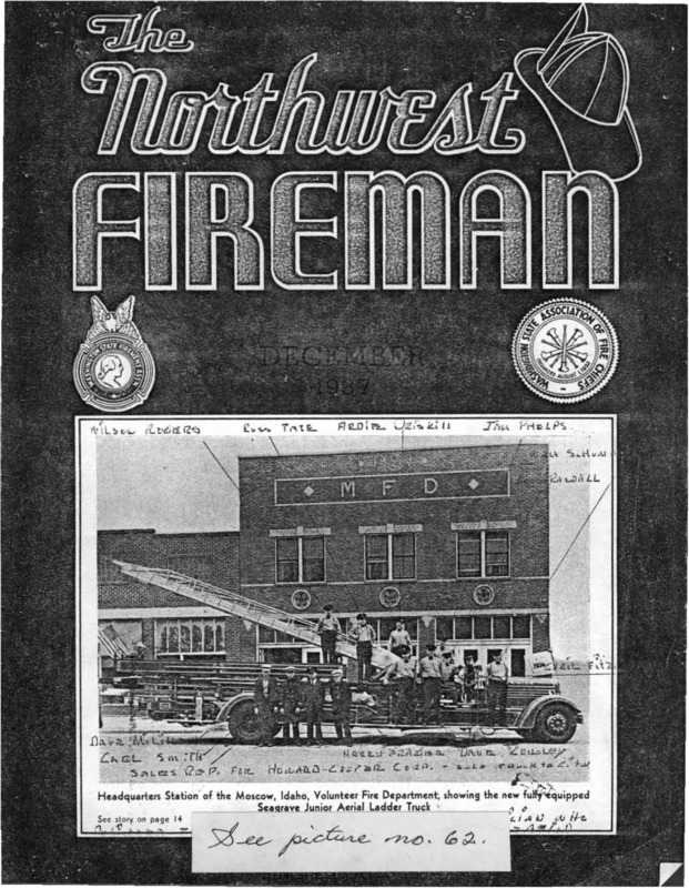 Duplication of cover and page from The Northwest Fireman with photo of Moscow Fire Department Station and story about the department.