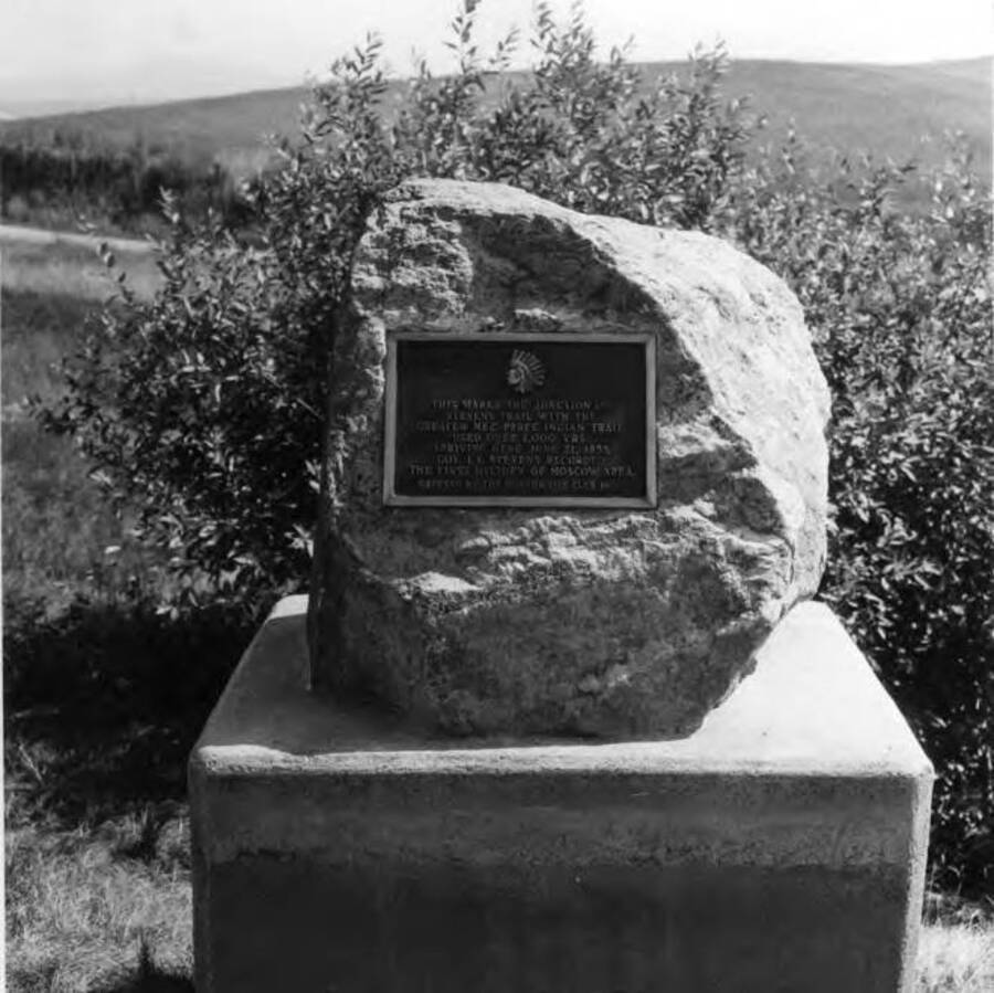 Monument marking junction of Steven's Trail and Greater Nez Perce Trail. Latah County, Idaho