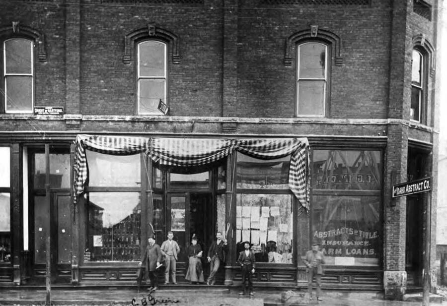 Showing part of the front. Original building was three stories high. Due to a fire the top floor was removed. C.B. Greene owned and operated Moscow Steam Laundry at 623 South Main Street for many years.