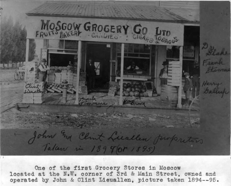 Located at the northwest corner of Third and Main streets, owned and operated by John and Clint Lieuallen, picture taken 1894-95.