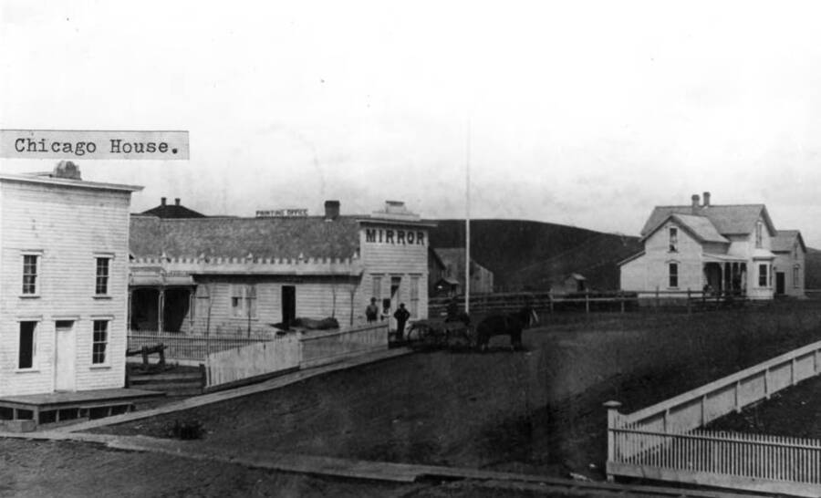 First building at left, location of Pleasant Home, next the Moscow Mirror newspaper building. Picture taken 1889.