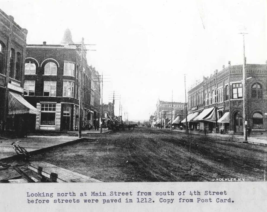 From south of Fourth Street before streets were paved in 1912. Copy from postcard.