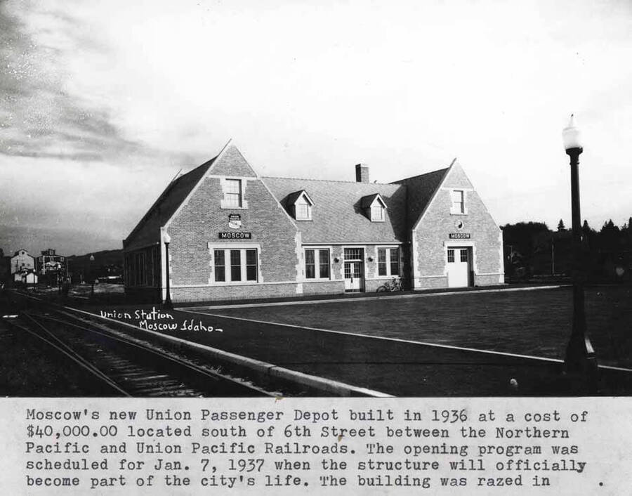 Newspaper clipping: building built at a cost of $40,000.00. Located south of Sixth Street between the Northern Pacific and Union Pacific railroads. The opening program was scheduled for January 7, 1937, when the structure will officially become part of the city's life. The building was razed in 1983.
