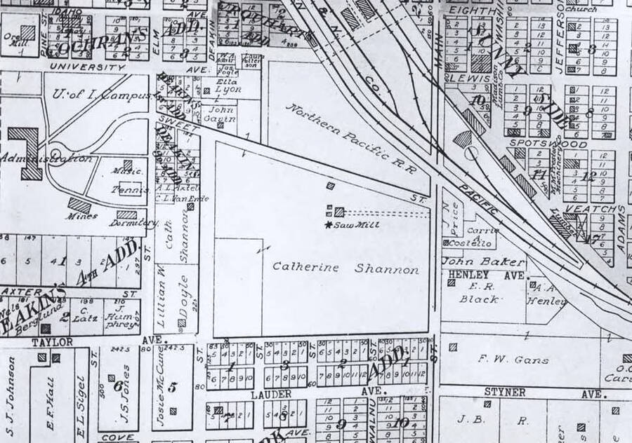 The pictures on the following pages are the area on the maps as the Catherine Shannon place beginning with the first picture taken in 1885. The maps were copied from the Latah County Atlas of 1914.