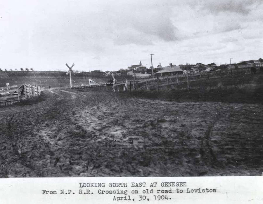 From N.P.R.R. [Northern Pacific Railroad] crossing on old road to Lewiston. April 30, 1904.