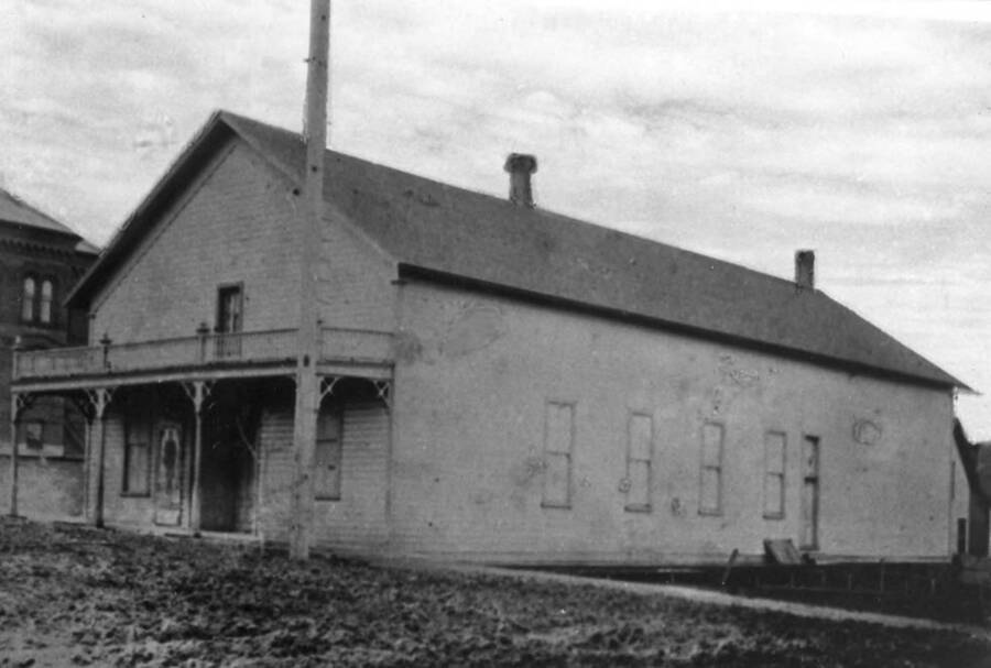 Located at the southeast corner of Third and Jefferson streets. It was in this building that the Latah County Pioneer Association was organized at two o'clock on the afternoon of June 8, 1891. John Russell was the first chairman and Henry McGregor was the first secretary-treasurer. The building was later destroyed by fire. 1905.