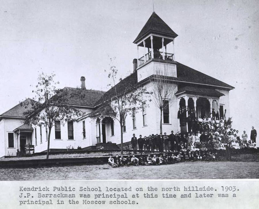 Located on the north hillside. 1903. J.P. Barrackman was principal at this time and later was a principal in Moscow schools.