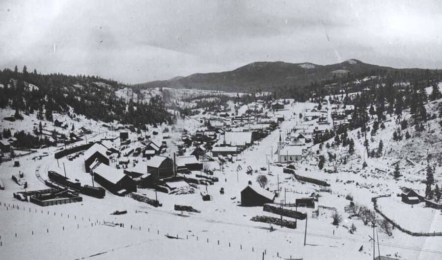 About 1913 when covered by snow. The new brick school shows in the far distance on the hill northwest end of Main Street.
