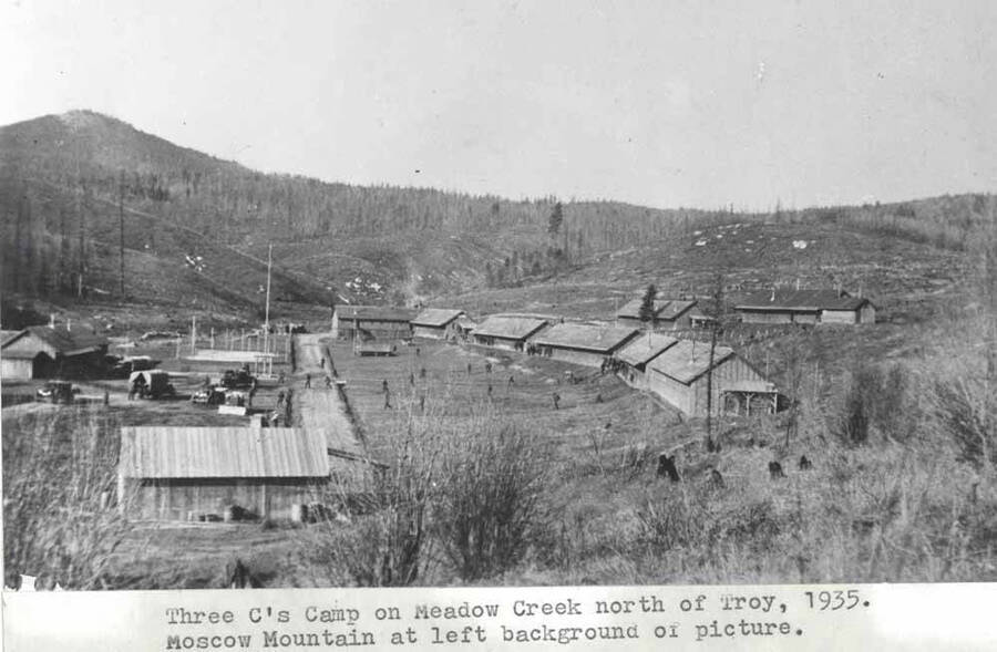 On Meadow Creek north of Troy, 1935. Moscow Mountain at left background of picture.