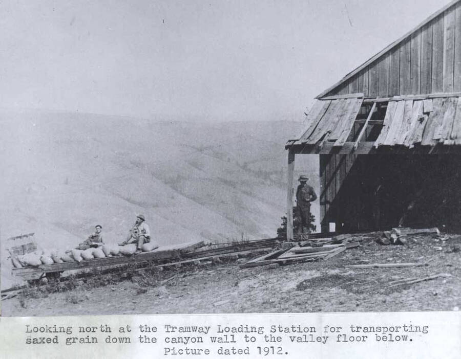 For transporting sacked grain down the canyon wall to the valley floor below. Picture dated 1912.