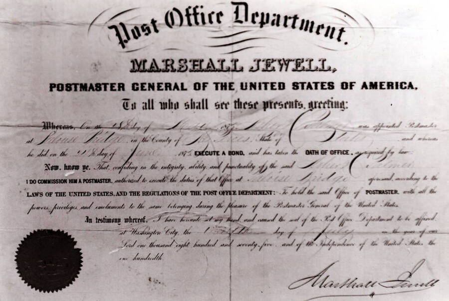 [photo of Post Office certificate designating a postmaster]