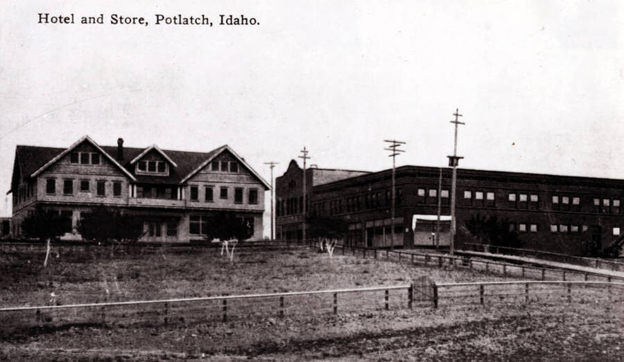 Hotel at left and Potlatch Mercantile Company store at right. Potlatch.