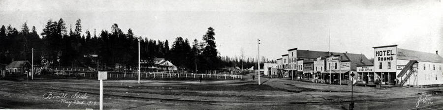 Copied from a panoramic picture 28 inches long of Bovill taken in May 23, 1913. Picture was owned by Mrs. Harry Roach.