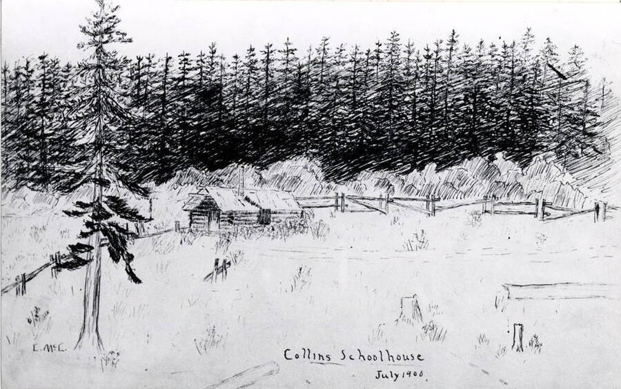 Copied from a drawing by Charles McConnell, a student of Moscow and a son of E.T. McConnell who was a nephew of Governor William J. McConnell.
