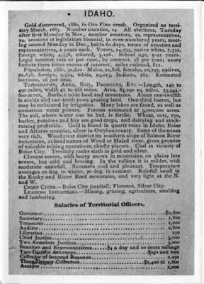 Pictures were copies from a Conklin's atlas of 1880. Moscow shows on the map but not Lewiston. Chief [Idaho] cities at that time were Boise (capitol), Florence, and Silver City.