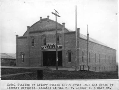 Built after 1897 and owned by Stewart Brothers. Located at southwest corner of A and Main streets.