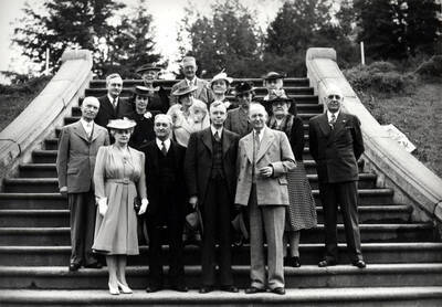 Class of 1901 and friends. 1- Marguerite David, 2- Gainford Mix, 3- George Snow, 4- Carroll Smith, 5- Burton French, 6- Mrs.  Fred Shields, 7- Lucy Fisher Sinclair, 8- Myra Moody (1904), 9- Permeal French (Dean), 10- Homer David, 11- Fred Shields, 12- Carrie Tomer, 13- Tom Burke, 14- Minnie Marcy, 15- Ethel Moody Byrns (1920).