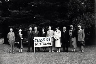 Tom Burke, Mrs. Marcy, Dr. Carroll Smith, Homer David, Carrie Tomer, Carroll Smith, Lucy Fisher Sinclair, Gainford Mix, Permeal French, Burton French (Class of 1901).