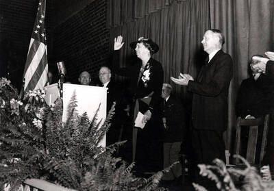 Eleanor Roosevelt, wife of Franklin D. Roosevelt, visits the University of Idaho on March 26, 1938. University of Idaho president Dale.
