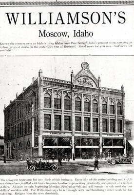 Photo of newspaper advertisement announcing closure of Williamson store September 9, 1918.