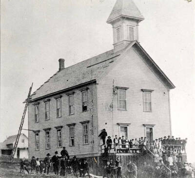 Built in 1884 on city block donated by John Russell. School was located about center of block between A and First streets and Jefferson and Adams streets.