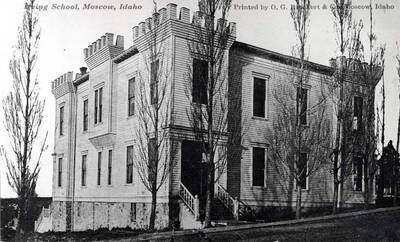 Front view of Irving School built in 1901 and razed c. 1926-1928. Located at the southwest corner of A and Adams streets.