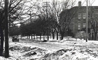 Moscow's first high school with the gable roof replaced with a flat roof. Picture February 25, 1937, by Charles Dimond of Hodgins Drug Store.