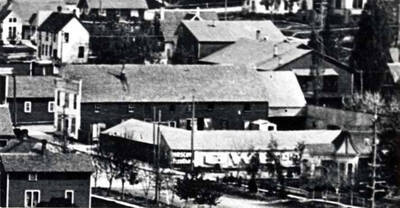 [Enlargement.] Drive-in feed sheds. Both picture [90-9-093 and 90-9-094] were made from a picture of Moscow and the small one [90-9-094] enlarged many times.