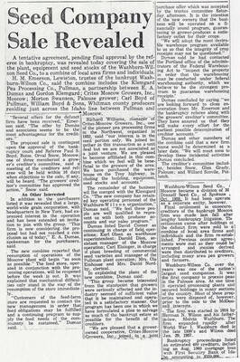 A photocopy of article in unknown newspaper titled "Seed Company Sale Revealed"