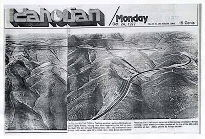 [Photo of newspaper photo]. Old Lewiston Hill highway and new Lewiston Hill highway.
